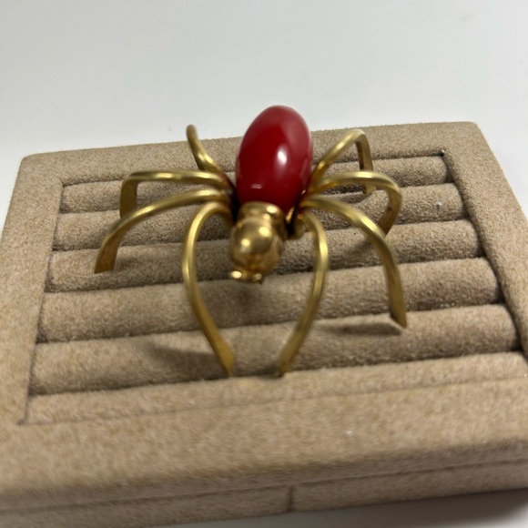 1930 Red Bakelite and brass ChicSpider Brooch 2.5”